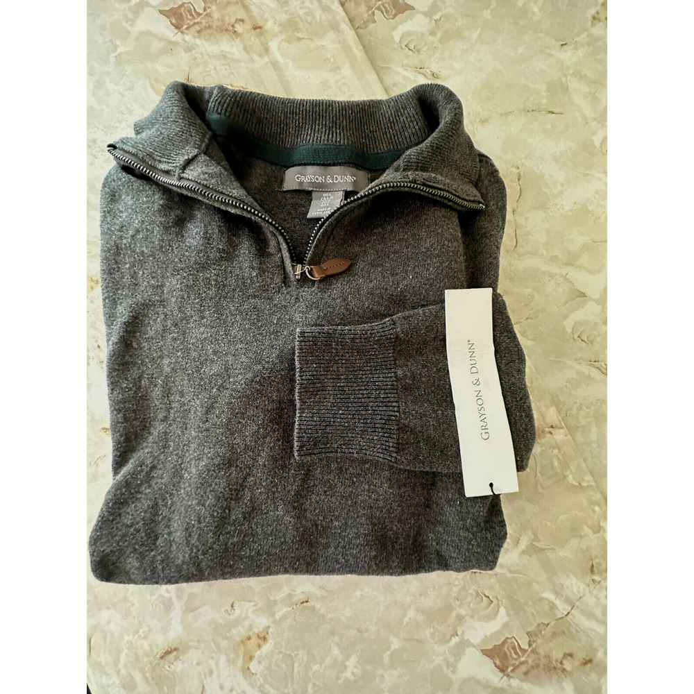 Grayson & Dunn Gray cotton pullover Sweater 1/4 zip men size L New !
